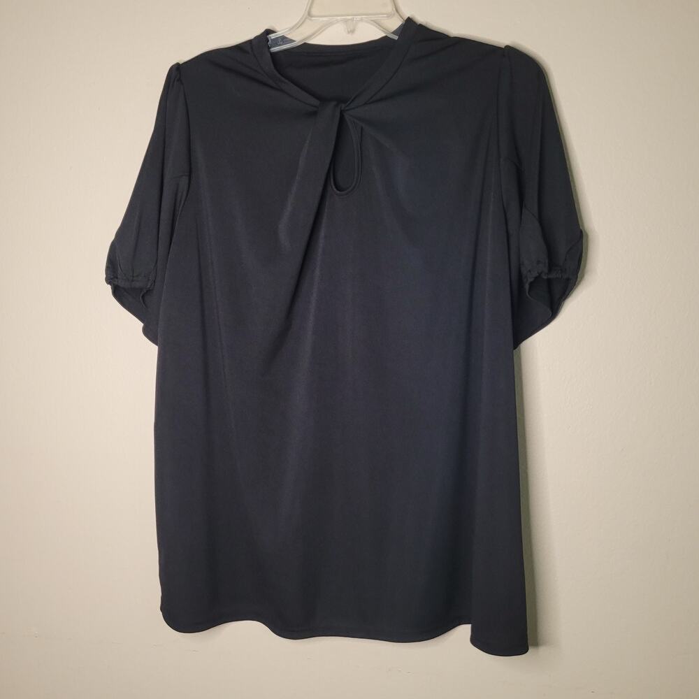 Dark Gray 4XL Short Sleeve Tie Neck Women's Blouse